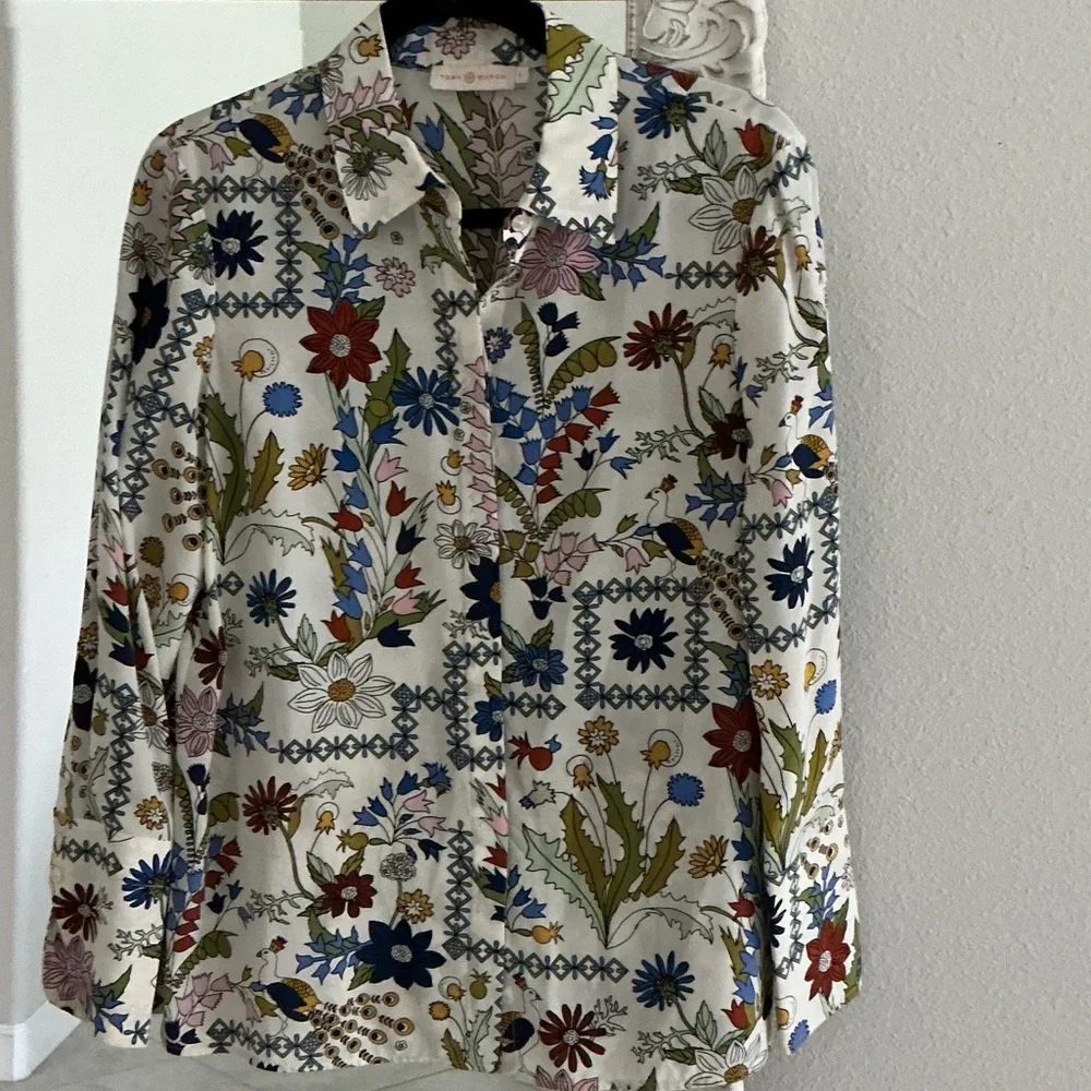 Tory Burch Silk Floral Button-Down Shirt